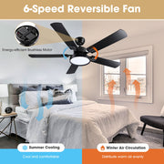 DIY Living Room 52" Black Ceiling Fan with 3-Light & Remote Control