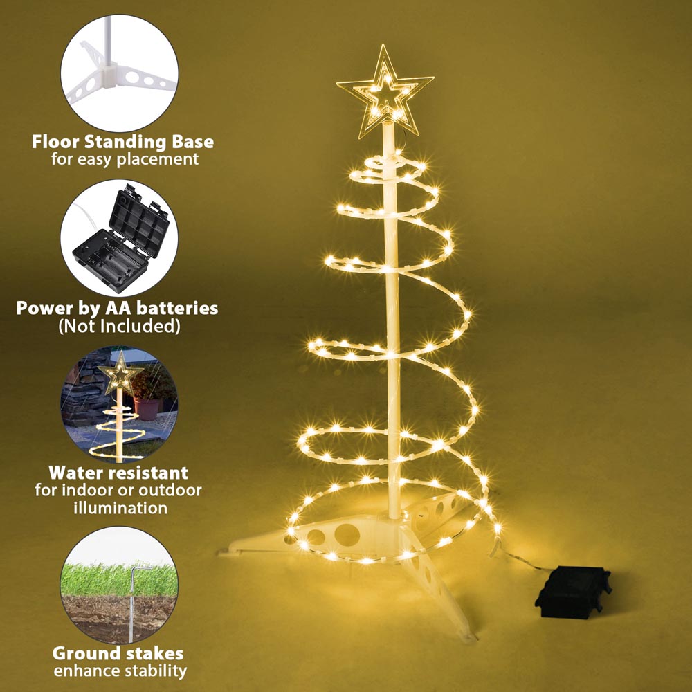 Christmas Lights Led Rope Solar Spiral Tree With Star Outdoor