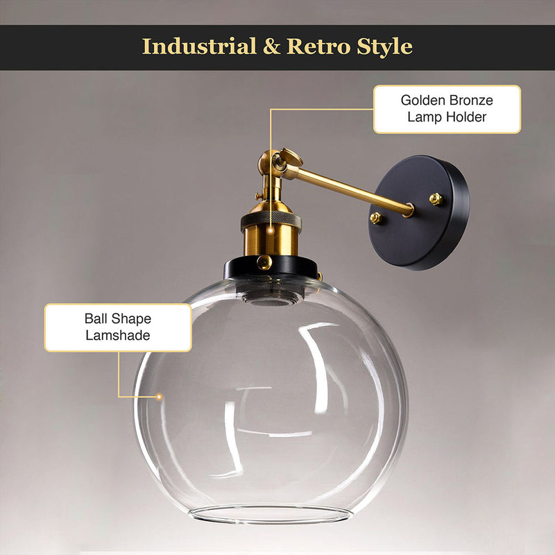 Vintage Wall Lamp Glass Globe Shade 8 in