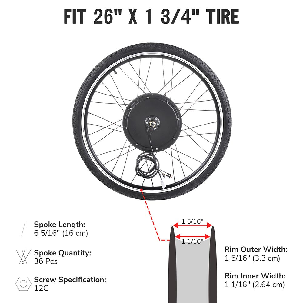 DIY 26 Inch 48v 1000w Electric Bike Conversion Motor Kit Front DIY 26 Inch 48v 1000w Electric Bike Conversion Motor Kit Front
