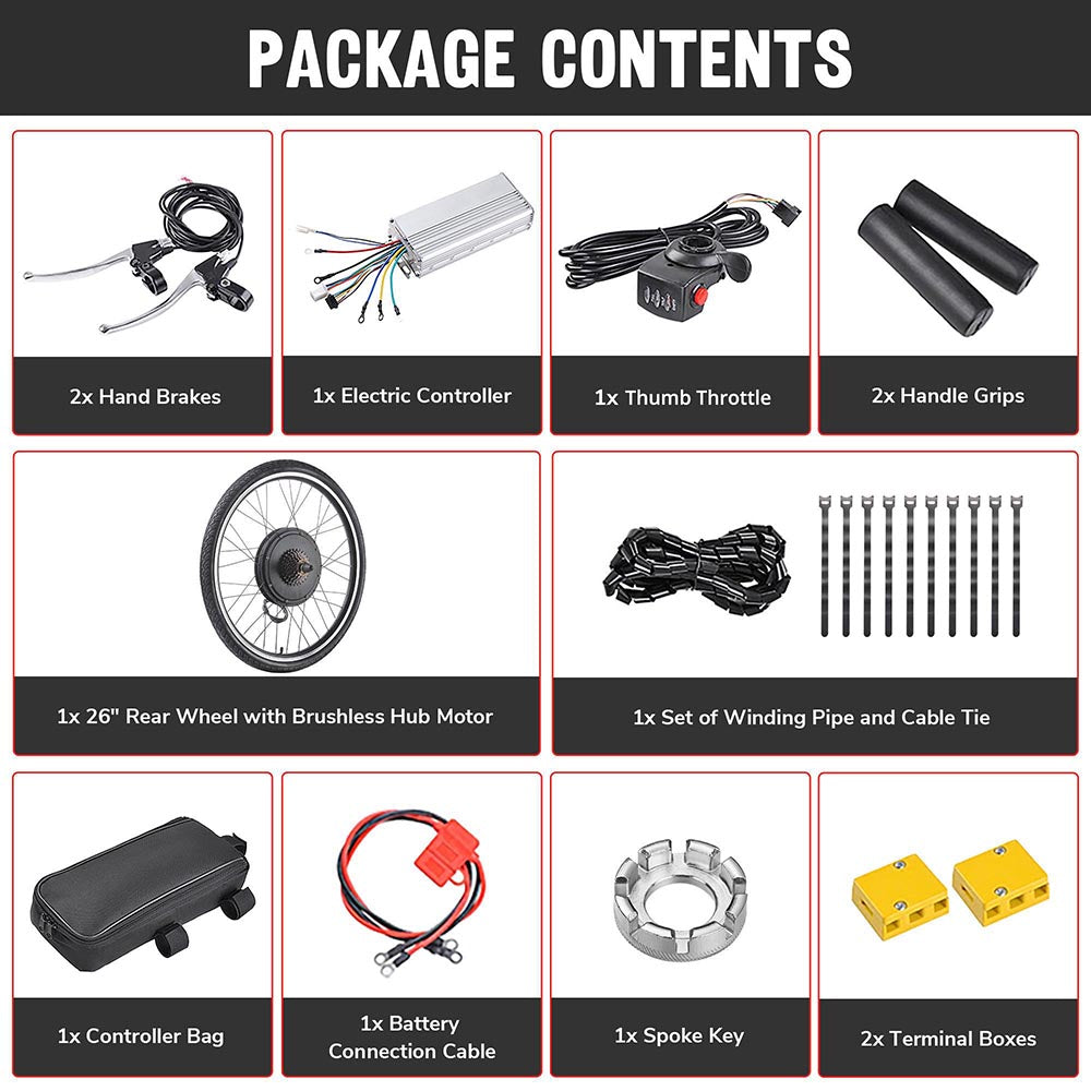26in rear electric bicycle motor conversion kit 48v 1000w DIY 26 Inch 48v 1000w Ebike Conversion Kit Rear