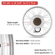 DIY 20 Inch 36v 750w E-Bike Hub Motor Conversion Kit Rear