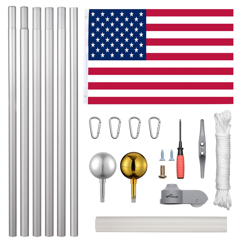 20 ft Aluminum Sectional Flagpole Kit with American Flag