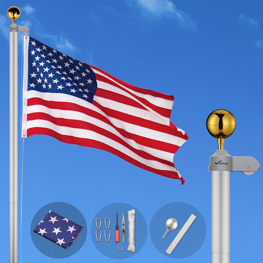 DIY 30 ft Aluminum Sectional Flagpole Kit with American Flag