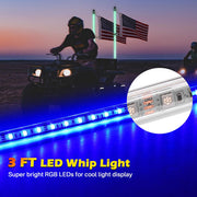 DIY 3ft Whip Lights Set(2) RGB LED Flagpole Remote