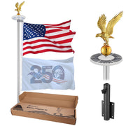 DIY Aluminum Flag Pole Kit Luxury Eagle, Solar Light & Dock Mount