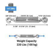 DIY 1/4" x 4" Wire Rope Turnbuckles Hook & Eye 304Stainless