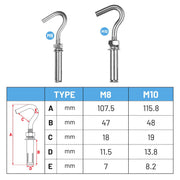 DIY J-hook Sleeve Anchors for Concrete 304 Stainless Steel 6ct.