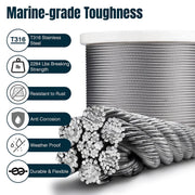 DIY 7x19 Wire Rope T316 Stainless Steel Cable 3/16"x500' (4.8mm)