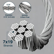 DIY 7x19 Wire Rope T316 Stainless Steel Cable 3/16"x500' (4.8mm)