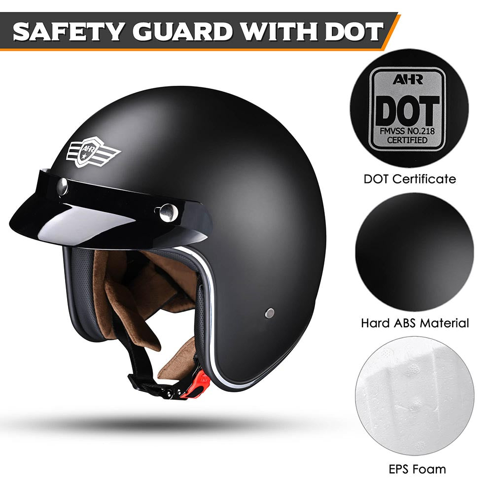 DIY 3/4 Open Face Motorcycle Helmet DOT Matte Black S-XXL DIY 3/4 Open Face Motorcycle Helmet DOT Matte Black S-XXL