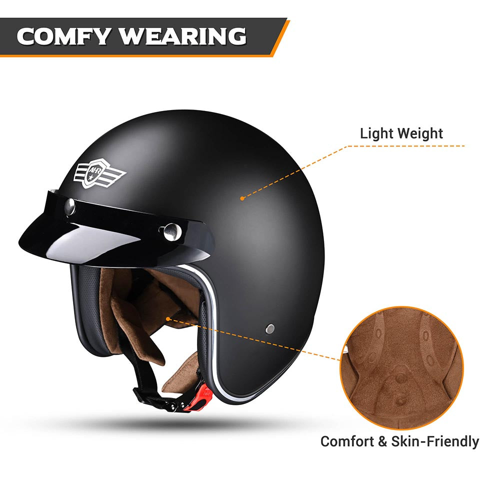 DIY 3/4 Open Face Motorcycle Helmet DOT Matte Black S-XXL DIY 3/4 Open Face Motorcycle Helmet DOT Matte Black S-XXL