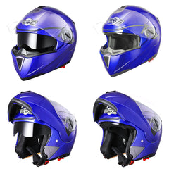 Full Face Dual Visors DOT Flip Up Motor Helmet Blue M L XL