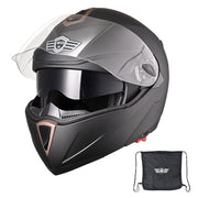 Full Face Dual Visors DOT Flip Up Motor Helmet Matte Black M L XL
