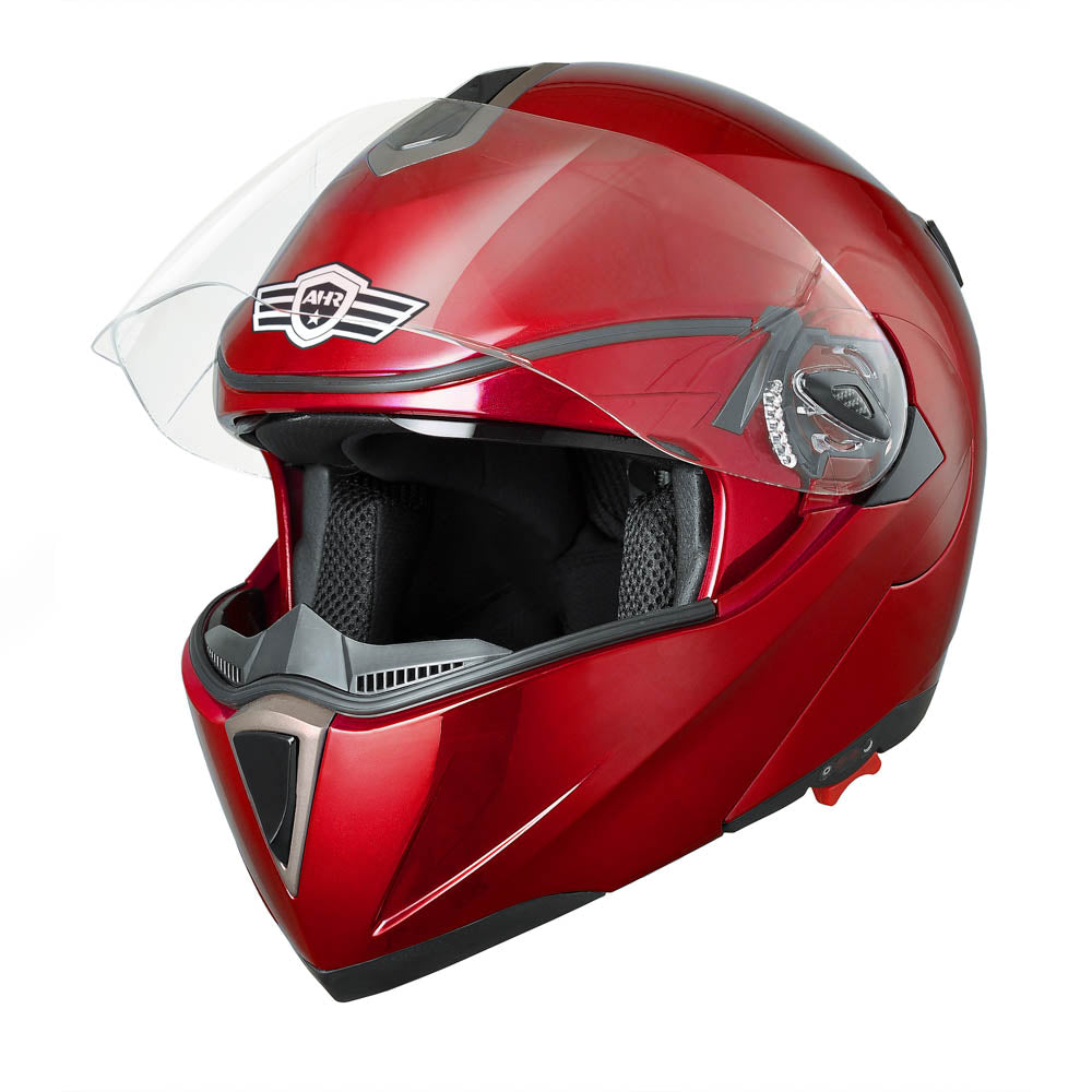 DOT Red Motorcycle Bluetooth Helmet Flip Up Full Face Dual Vistor Helmet Size XL
