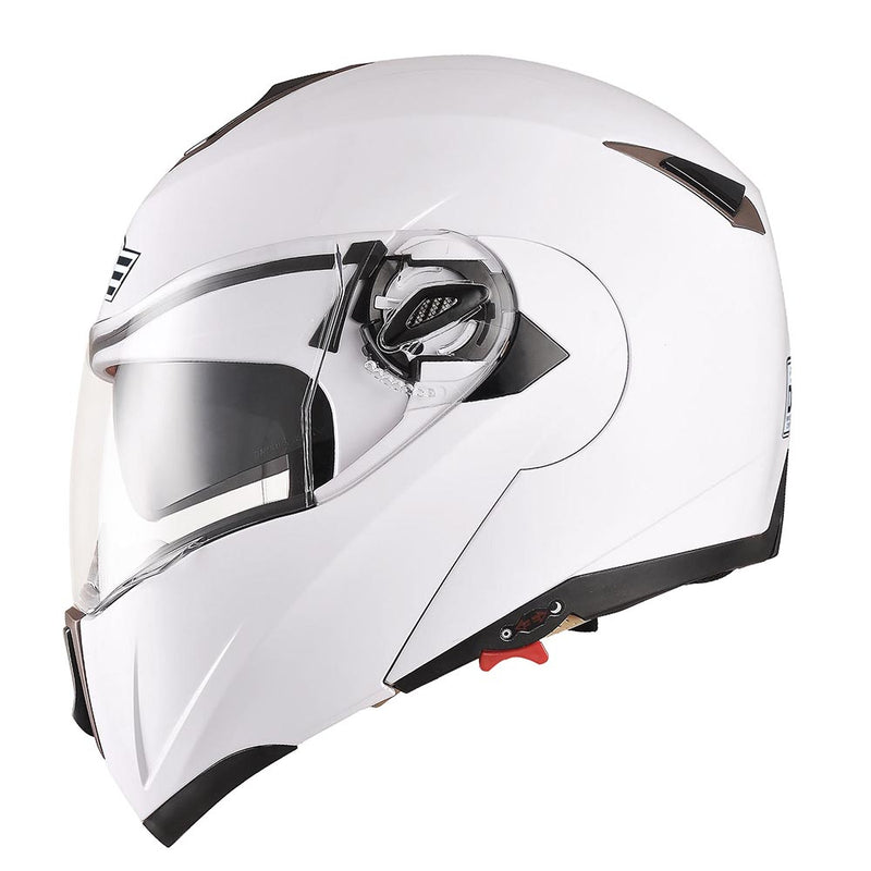 Full Face Dual Visors DOT Flip Up Motor Helmet White M L XL
