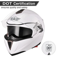 Full Face Dual Visors DOT Flip Up Motor Helmet White M L XL