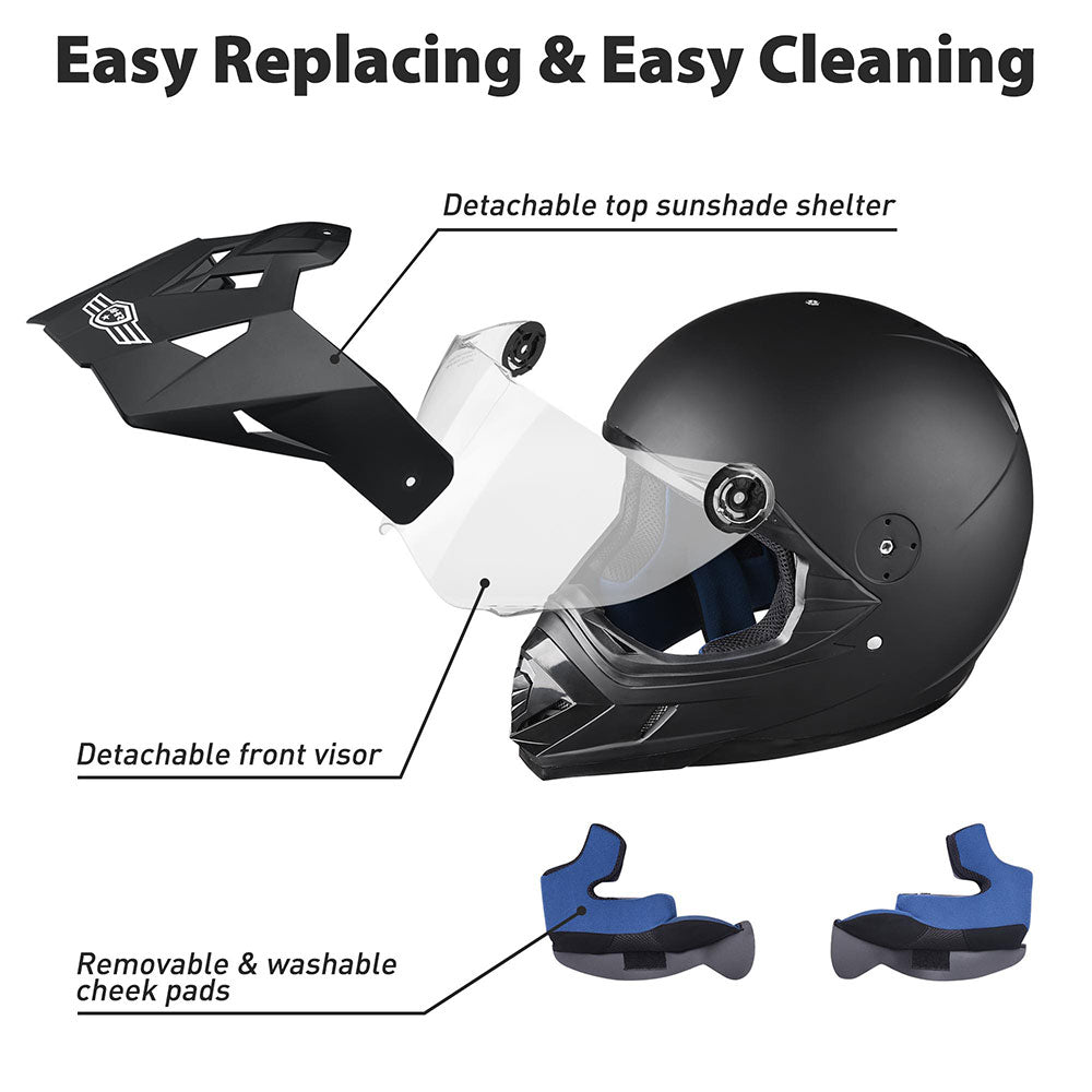 full face nfl motorcycle helmets AHR Full Face Dirt Bike Helmet DOT Adult Offroad Black