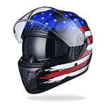 Full Face US Flag Helmet with Dual Visor DOT