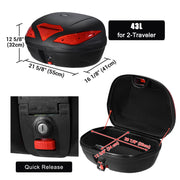 DIY Motorcycle Trunk with Lights, Quick Release for 2-Traveler