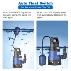1HP Submersible Dirty Water Pump w/ Float 750w