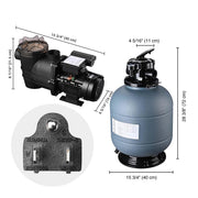 3/4HP Above Ground Pool Spa Pump+16" Sand Filter