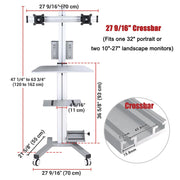 DIY Mobile Workstation Cart Computer Workstation 2-Monitor