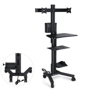 DIY Mobile Workstation Cart Computer Workstation 2-Monitor