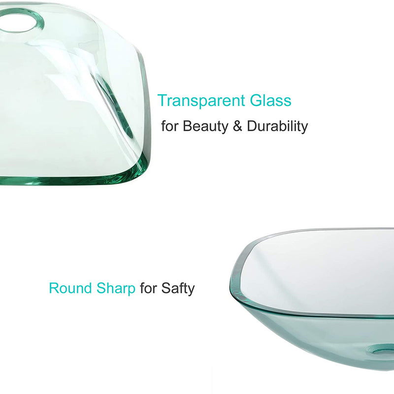 Square Vessel Tempered Glass Bathroom Sink