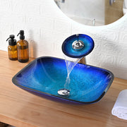 DIY 20x15 inch Glass Vessel Sink & Waterfall Faucet Blue