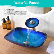 DIY 20x15 inch Glass Vessel Sink & Waterfall Faucet Blue