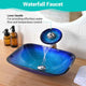 DIY 20x15 inch Glass Vessel Sink & Waterfall Faucet Blue