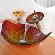DIY 23x14 inch Glass Vessel Sink & Waterfall Faucet Leaf