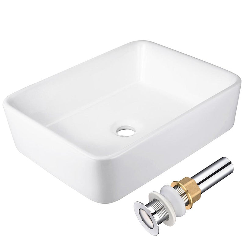 Aquaterior Rectangular Vessel Bathroom Porcelain Sink w/ Drain