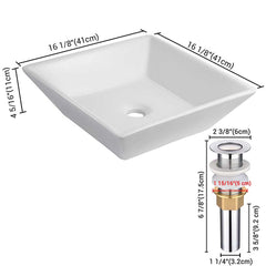 Aquaterior Square Vessel Bathroom Porcelain Sink w/ Drain