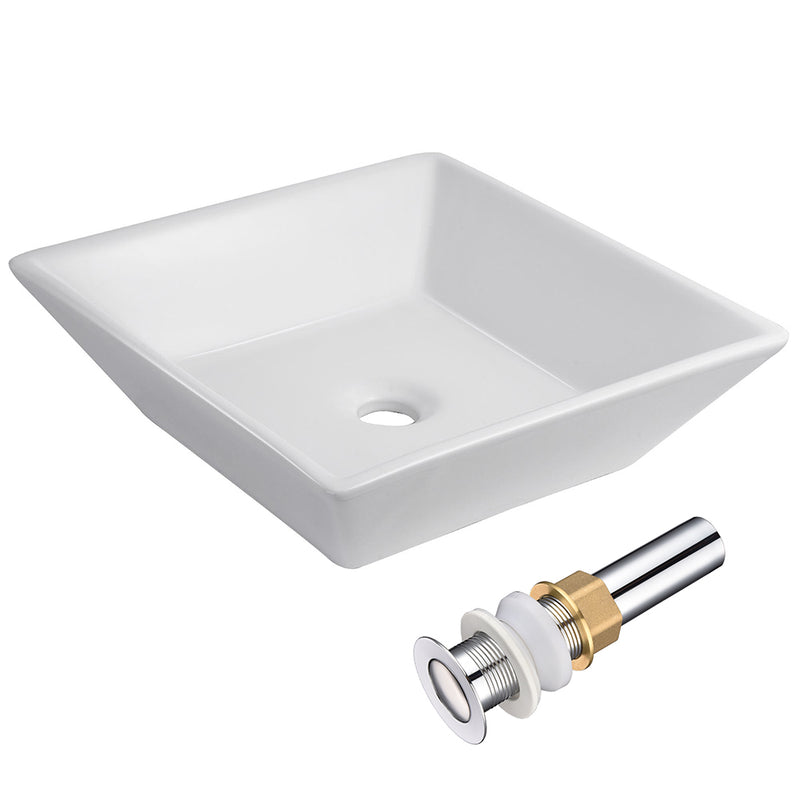 Aquaterior Square Vessel Bathroom Porcelain Sink w/ Drain