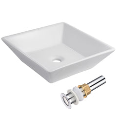 Aquaterior Square Vessel Bathroom Porcelain Sink w/ Drain