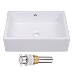 Aquaterior Rectangle Bath Vessel Porcelain Sink w/ Overflow & Drain