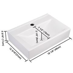 Rectangular Bathroom Sink w/ Drain Porcelain 18