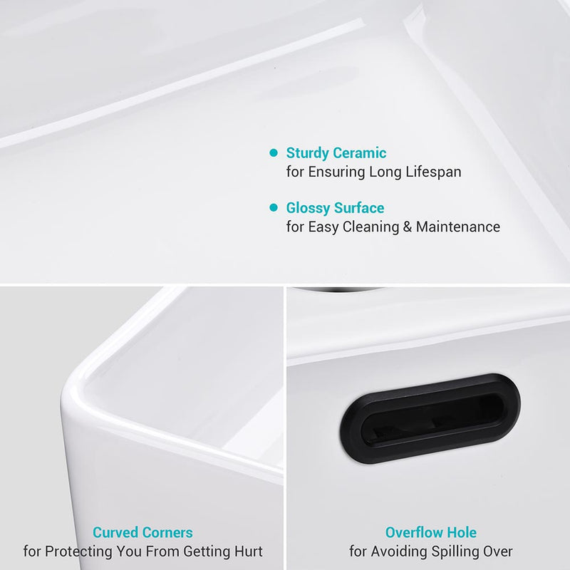 Aquaterior Rectangle Sink for 3 Hole Faucet with Overflow & Drain