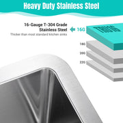 DIY 25" Undermount Single Stainless Kitchen Sink with Drain Basin Rack