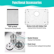 DIY 25" Undermount Single Stainless Kitchen Sink with Drain Basin Rack