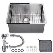 DIY 23" Undermount Single Stainless Kitchen Sink with Drain Basin Rack