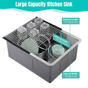 DIY 23" Undermount Single Stainless Kitchen Sink with Drain Basin Rack