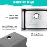 DIY 23" Undermount Single Stainless Kitchen Sink with Drain Basin Rack