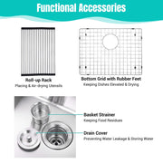 DIY 23" Undermount Single Stainless Kitchen Sink with Drain Basin Rack