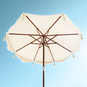 7 Foot Boho Wooden Patio Umbrella Beige & Tassel