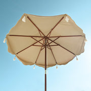 7 Foot Boho Wooden Patio Umbrella Khaki & Tassel