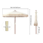 DIY 9 ft 8 Ribs Wooden Patio Umbrella Tilt 100% solution-dyed