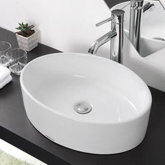 Aquaterior Oval Vessel Bathroom Porcelain Sink w/ Drain
